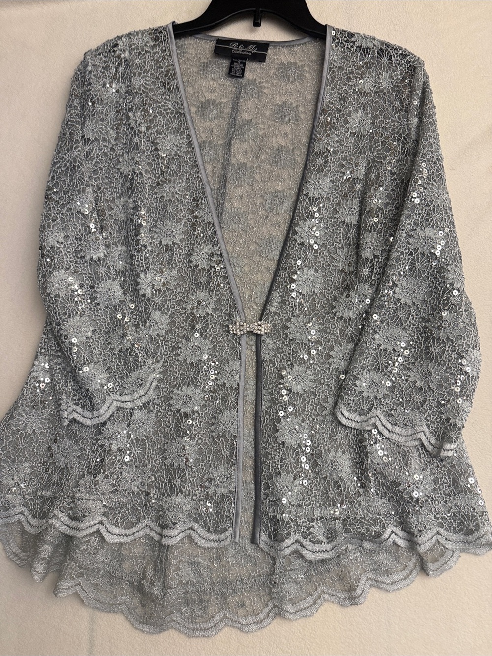 Vintage R&M Sz 12 Silver Soft Lace Sequin cardiganJacket Whimsigoth fairy